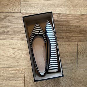 J.Crew Navy White Stripe Gemma Ballet Flat NEW IN BOX